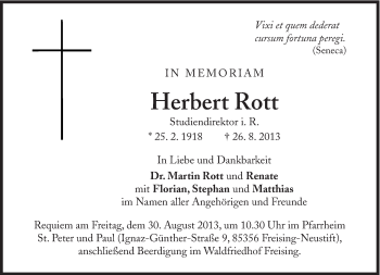 Traueranzeige von Herbert Rott von Süddeutsche Zeitung