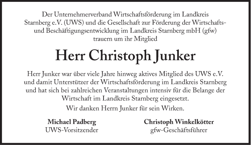  Traueranzeige für Christoph Junker vom 30.08.2013 aus Süddeutsche Zeitung