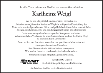 Traueranzeige von Karlheinz Weigl von Süddeutsche Zeitung