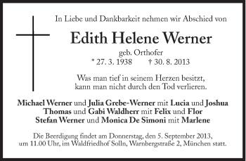 Traueranzeige von Edith Helene Werner von Süddeutsche Zeitung