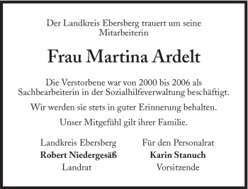 Traueranzeige von Martina Ardelt von Süddeutsche Zeitung