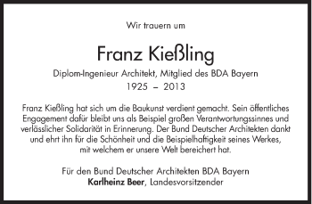 Traueranzeige von Franz Kießling von Süddeutsche Zeitung