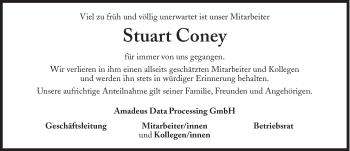 Traueranzeige von Stuart Coney von Süddeutsche Zeitung