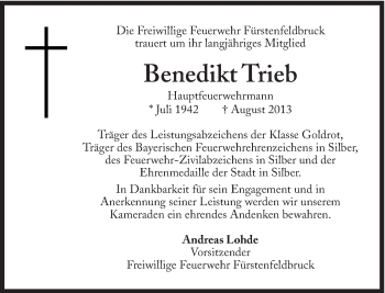 Traueranzeige von Benedikt Trieb von Süddeutsche Zeitung