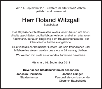 Traueranzeige von Roland Witzgall von Süddeutsche Zeitung