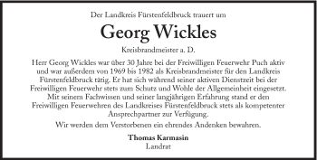 Traueranzeige von Georg Wickles von Süddeutsche Zeitung