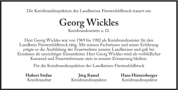 Traueranzeige von Georg Wickles von Süddeutsche Zeitung