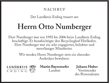 Traueranzeige von Otto Numberger von Süddeutsche Zeitung