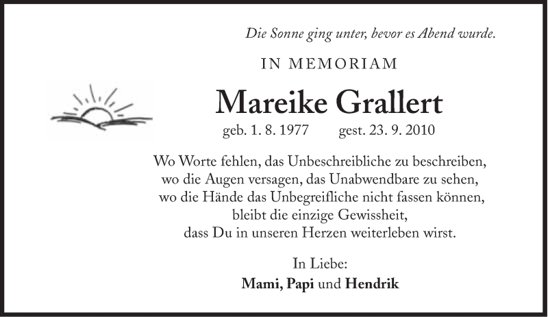  Traueranzeige für Mareike Grallert vom 23.09.2013 aus Süddeutsche Zeitung