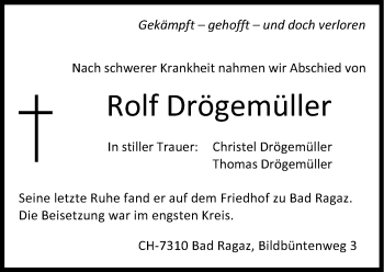 Traueranzeige von Rolf Drögemüller von Süddeutsche Zeitung