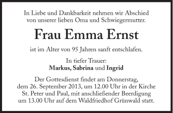 Traueranzeige von Emma Ernst von Süddeutsche Zeitung