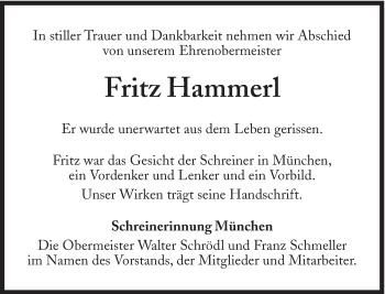 Traueranzeige von Fritz Hammerl von Süddeutsche Zeitung