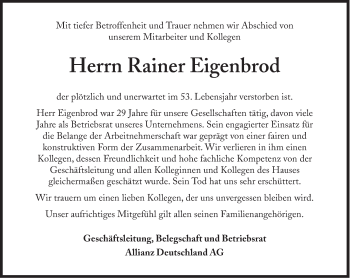 Traueranzeige von Rainer Eigenbrod von Süddeutsche Zeitung