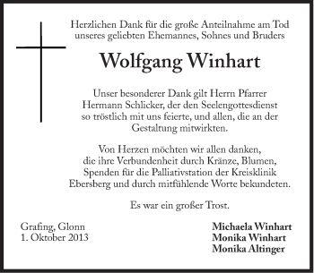 Traueranzeige von Wolfgang Winhart von Süddeutsche Zeitung