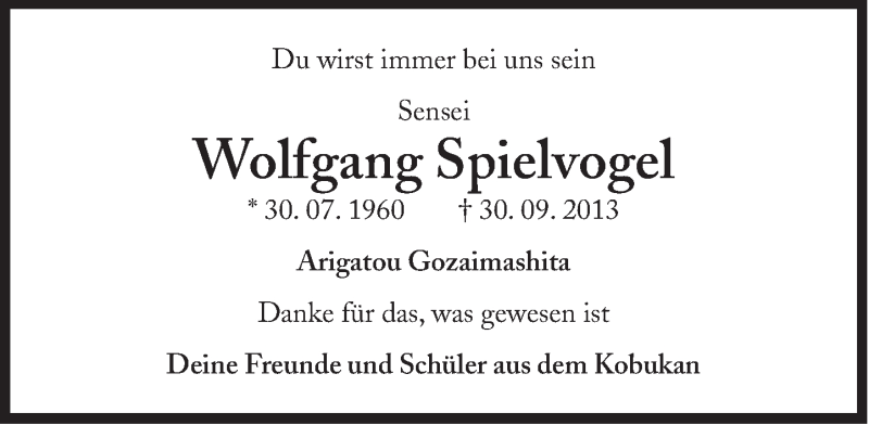  Traueranzeige für Wolfgang Spielvogel vom 05.10.2013 aus Süddeutsche Zeitung