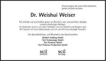 Traueranzeige von Weishui Weiser von Süddeutsche Zeitung