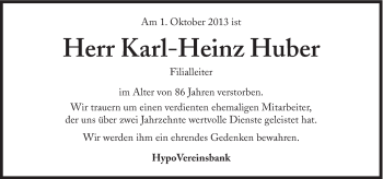 Traueranzeige von Karl-Heinz Huber von Süddeutsche Zeitung