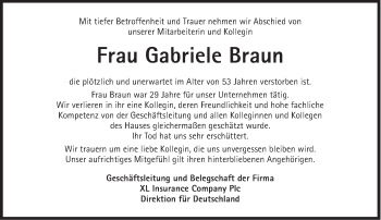 Traueranzeige von Gabriele Braun von Süddeutsche Zeitung