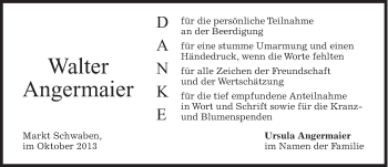 Traueranzeige von Walter Angermaier von Süddeutsche Zeitung