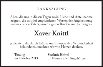 Traueranzeige von Xaver Knittl von Süddeutsche Zeitung