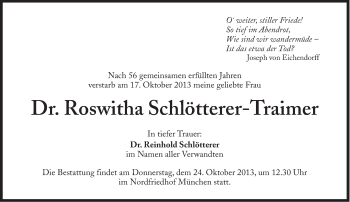 Traueranzeige von Roswitha Schlötterer-Traimer von Süddeutsche Zeitung