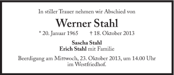 Traueranzeige von Werner Stahl von Süddeutsche Zeitung