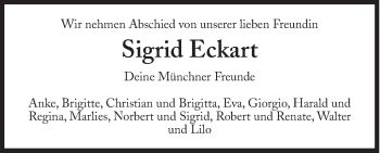 Traueranzeige von Sigrid Eckart von Süddeutsche Zeitung