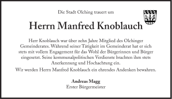 Traueranzeige von Manfred Knoblauch von Süddeutsche Zeitung