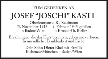 Traueranzeige von Josef Kastl von Süddeutsche Zeitung