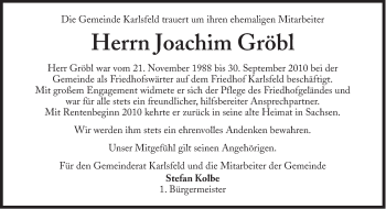 Traueranzeige von Joachim Gröbl von Süddeutsche Zeitung