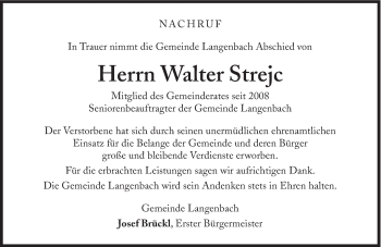 Traueranzeige von Walter Strejc von Süddeutsche Zeitung