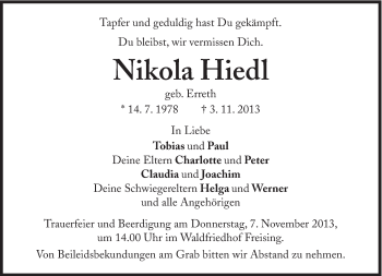 Traueranzeige von Nikola Hiedl von Süddeutsche Zeitung