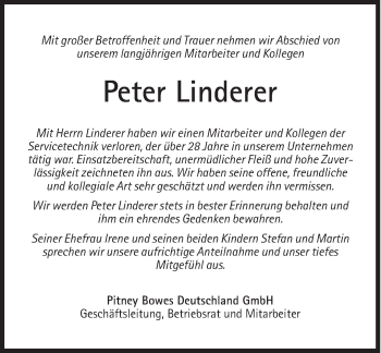 Traueranzeige von Peter Linderer von Süddeutsche Zeitung