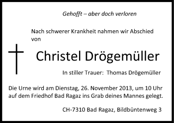 Traueranzeige von Christel Drögmüller von Süddeutsche Zeitung