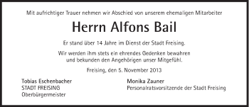 Traueranzeige von Alfons Bail von Süddeutsche Zeitung