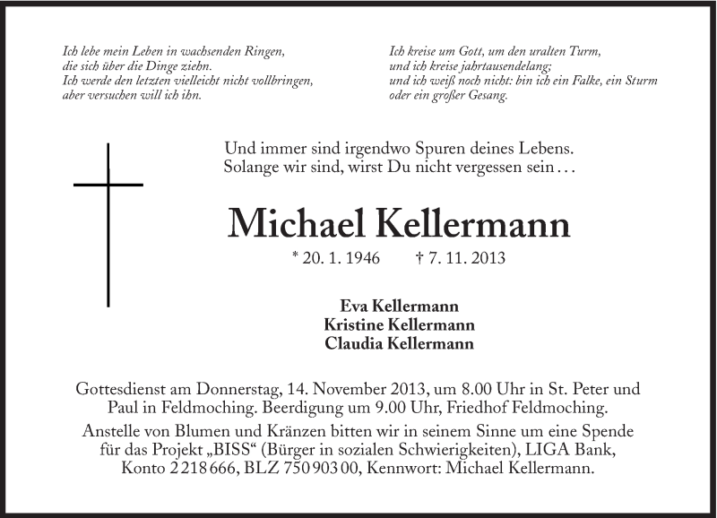  Traueranzeige für Michael Kellermann vom 09.11.2013 aus Süddeutsche Zeitung