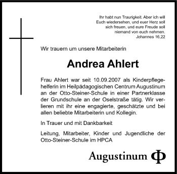 Traueranzeige von Andrea Ahlert von Süddeutsche Zeitung