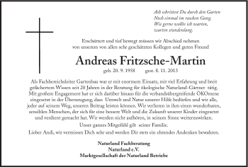 Traueranzeige von Andreas Fritzsche-Martin von Süddeutsche Zeitung