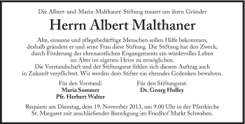 Traueranzeige von Albert Malthaner von Süddeutsche Zeitung