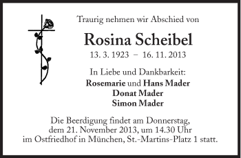 Traueranzeige von Rosina Scheibel von Süddeutsche Zeitung