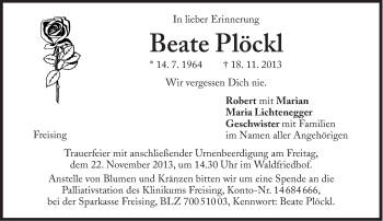 Traueranzeige von Beate Plöckl von Süddeutsche Zeitung