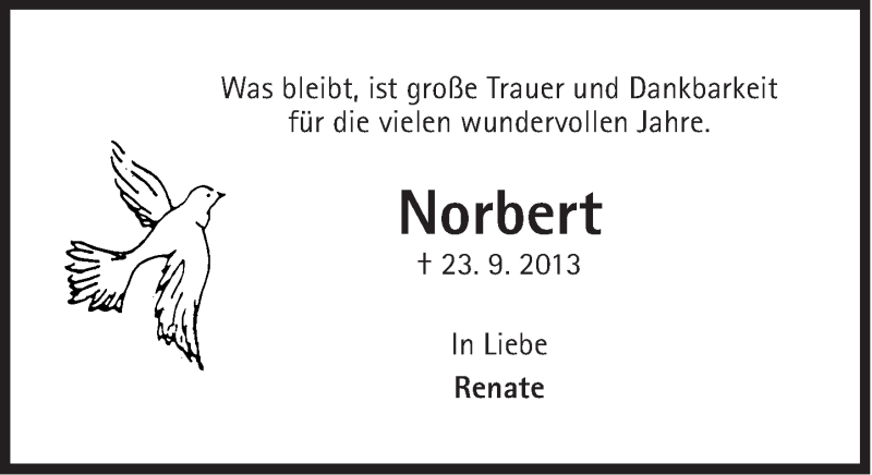  Traueranzeige für Norbert  vom 23.11.2013 aus Süddeutsche Zeitung