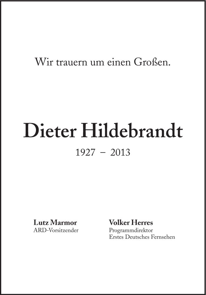  Traueranzeige für Dieter Hildebrandt vom 23.11.2013 aus Süddeutsche Zeitung