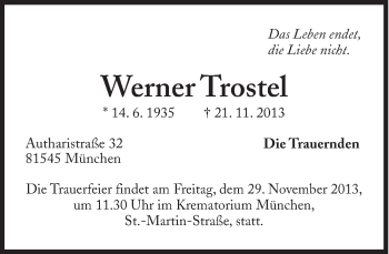 Traueranzeige von Werner Trostel von Süddeutsche Zeitung