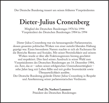 Traueranzeige von Dieter-Julius Cronenberg von Süddeutsche Zeitung