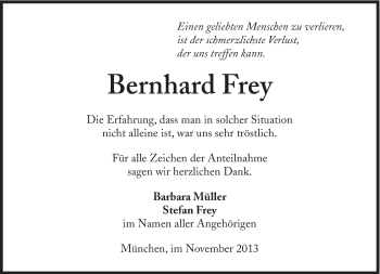 Traueranzeige von Bernhard Frey von Süddeutsche Zeitung