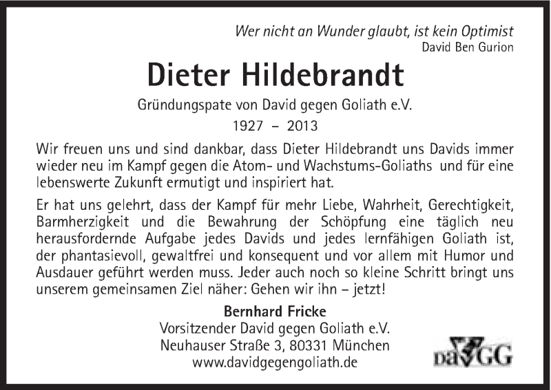  Traueranzeige für Dieter Hildebrandt vom 30.11.2013 aus Süddeutsche Zeitung