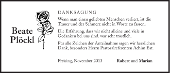 Traueranzeige von Beate Plöckl von Süddeutsche Zeitung