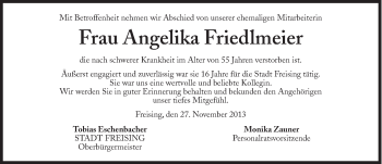 Traueranzeige von Angelika Friedlmeier von Süddeutsche Zeitung