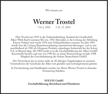 Traueranzeige von Werner Trostel von Süddeutsche Zeitung